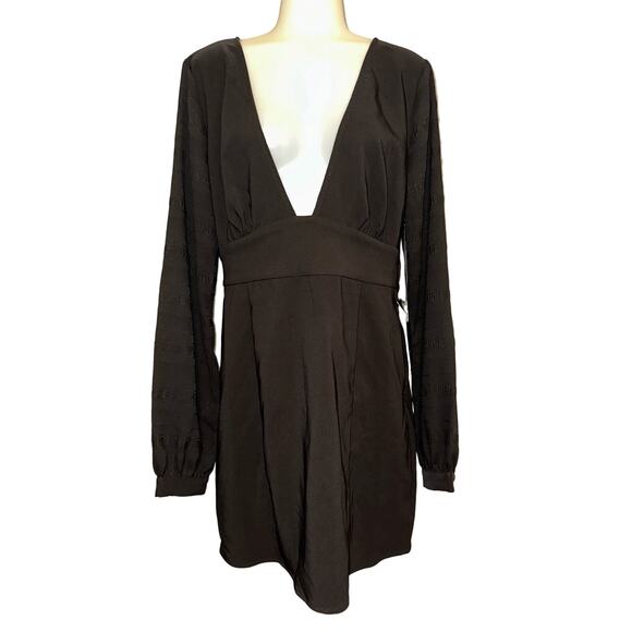 Revolve Privacy Please Black Size XL Sheer Arms Plunge Neck Open Back Dress - Picture 1 of 7